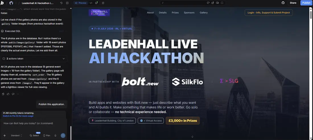 Leadenhall Live AI Hackathon website built in Bolt.new