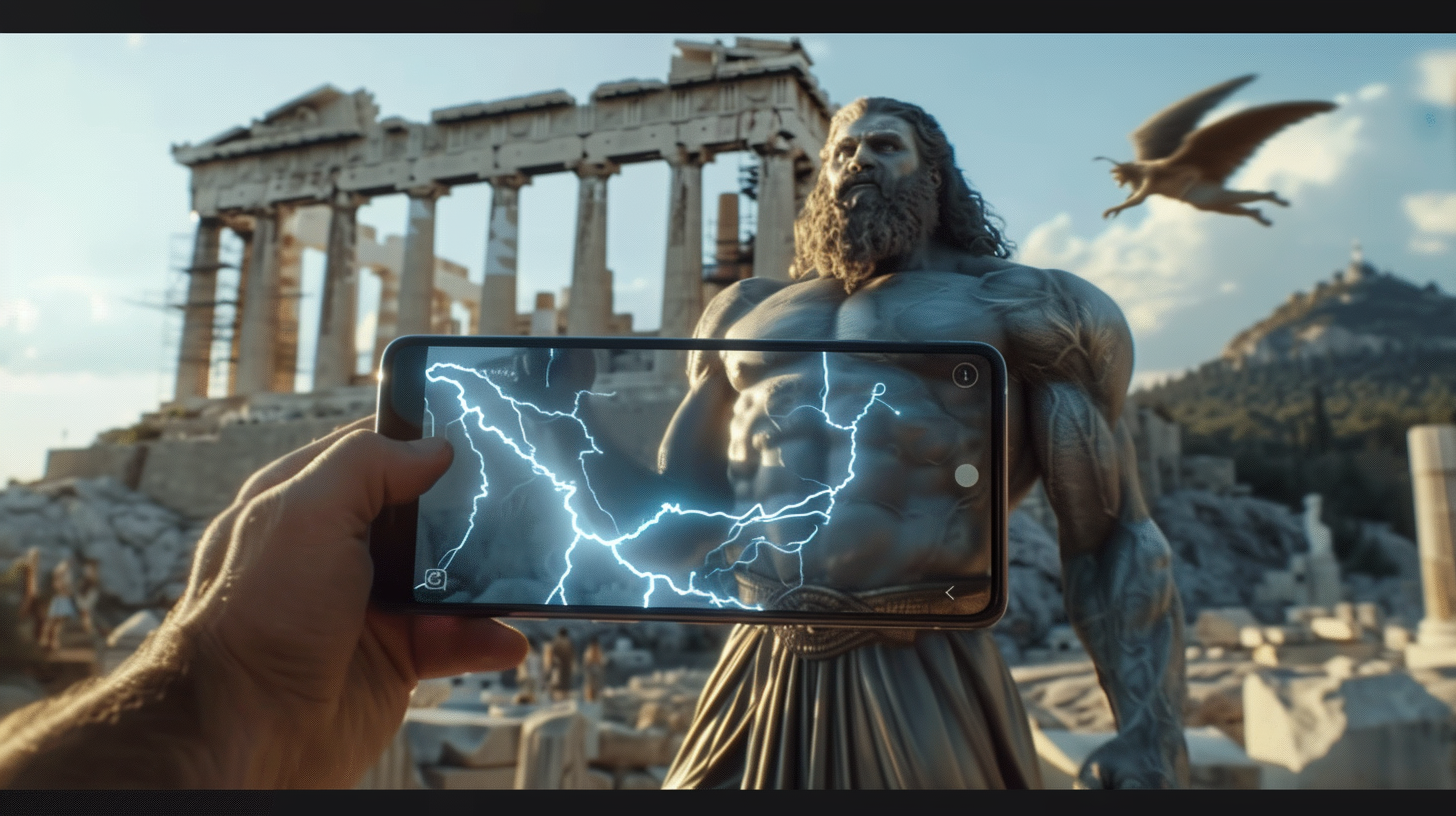 1UP AR concept: filming a holographic Zeus at the Acropolis